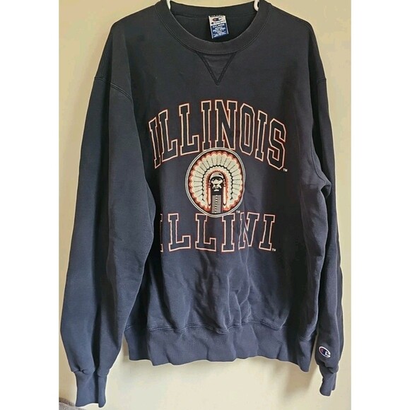 Champion Crewneck Sweatshirt Fighting ILLINI University Of IL Vintage CHIEF XXL - Picture 1 of 7